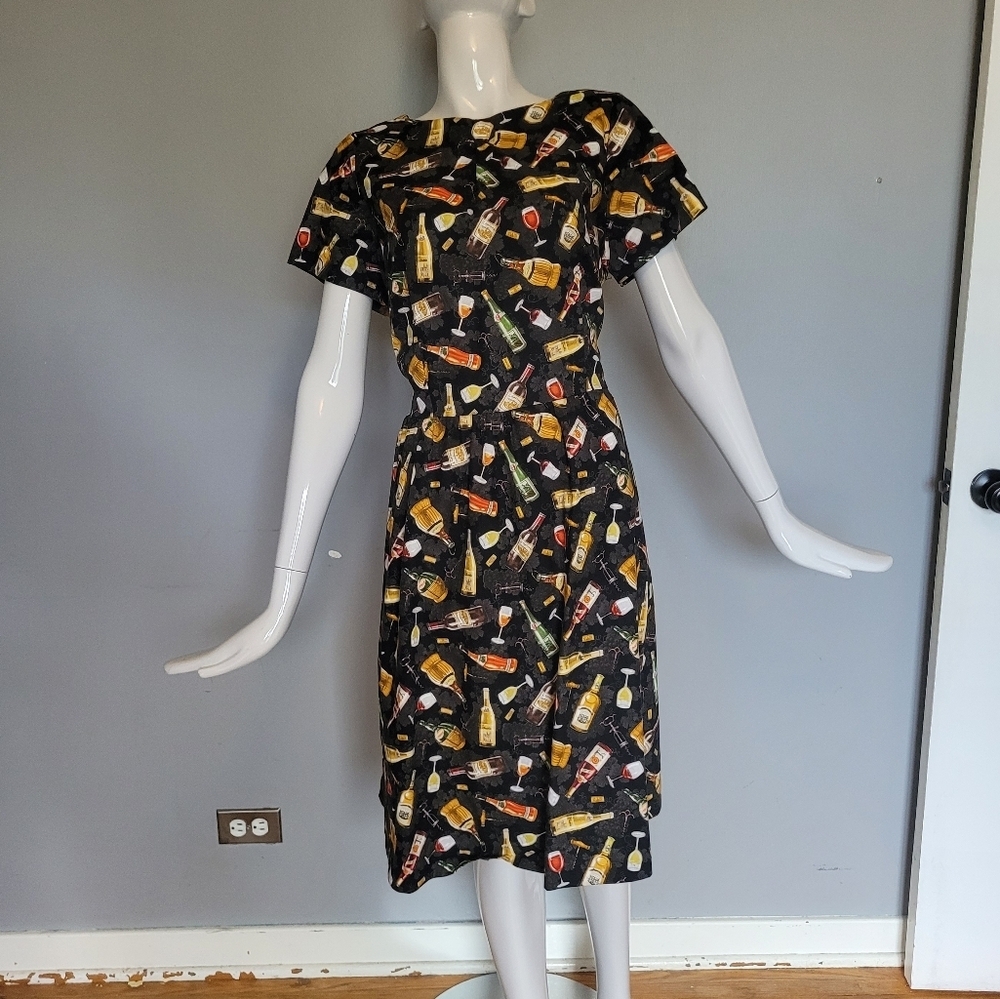 Handmade Wine Print Dress, VGUC, Size 14